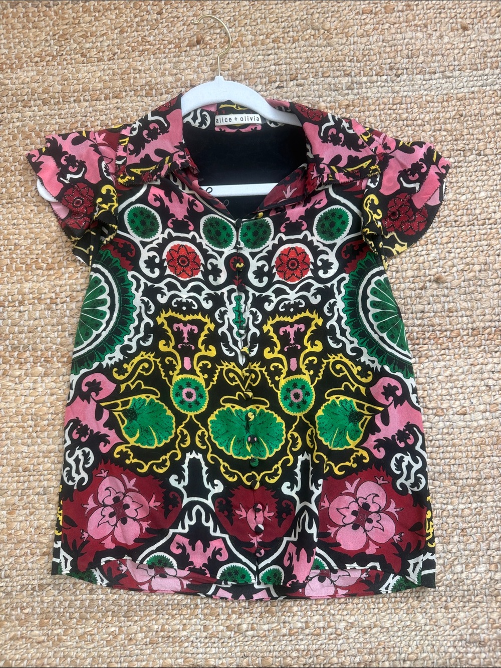 Alice + Olivia Pink and Green Girls' Floral Print Top